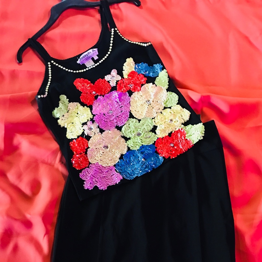 Floral sequence cami and fitted skirt